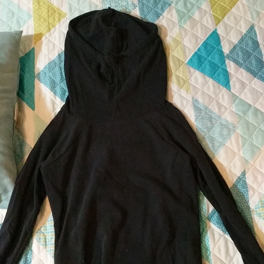 Plain Black Hoodie with Baggy Neck